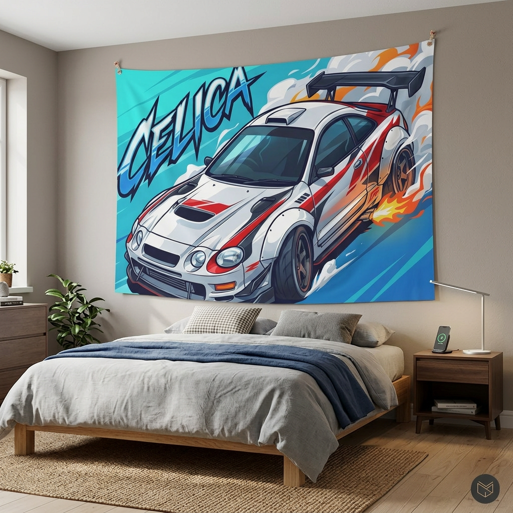 Toyota Celica GT-Four ST205 White Red Rally Livery Aerial Bold Graphic Car Wall Art Tapestry