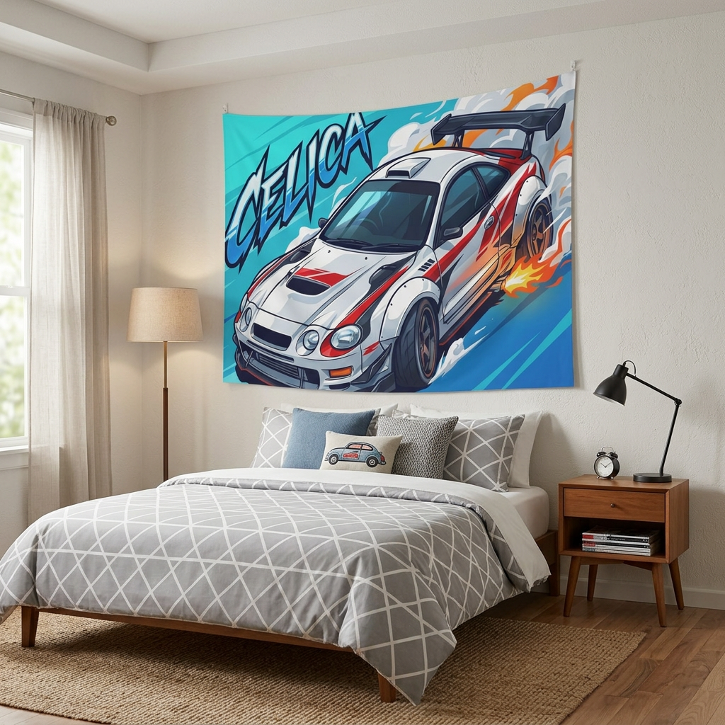 Toyota Celica GT-Four ST205 White Red Rally Livery Aerial Bold Graphic Car Wall Art Tapestry
