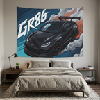Toyota GR86 Black Widebody GT Wing Red Accent Aerial Bold Graphic Car Wall Art Tapestry
