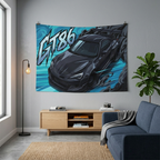 Toyota GT86 Dark Grey Widebody Rear Wing Aerial Bold Graphic Car Wall Art Tapestry