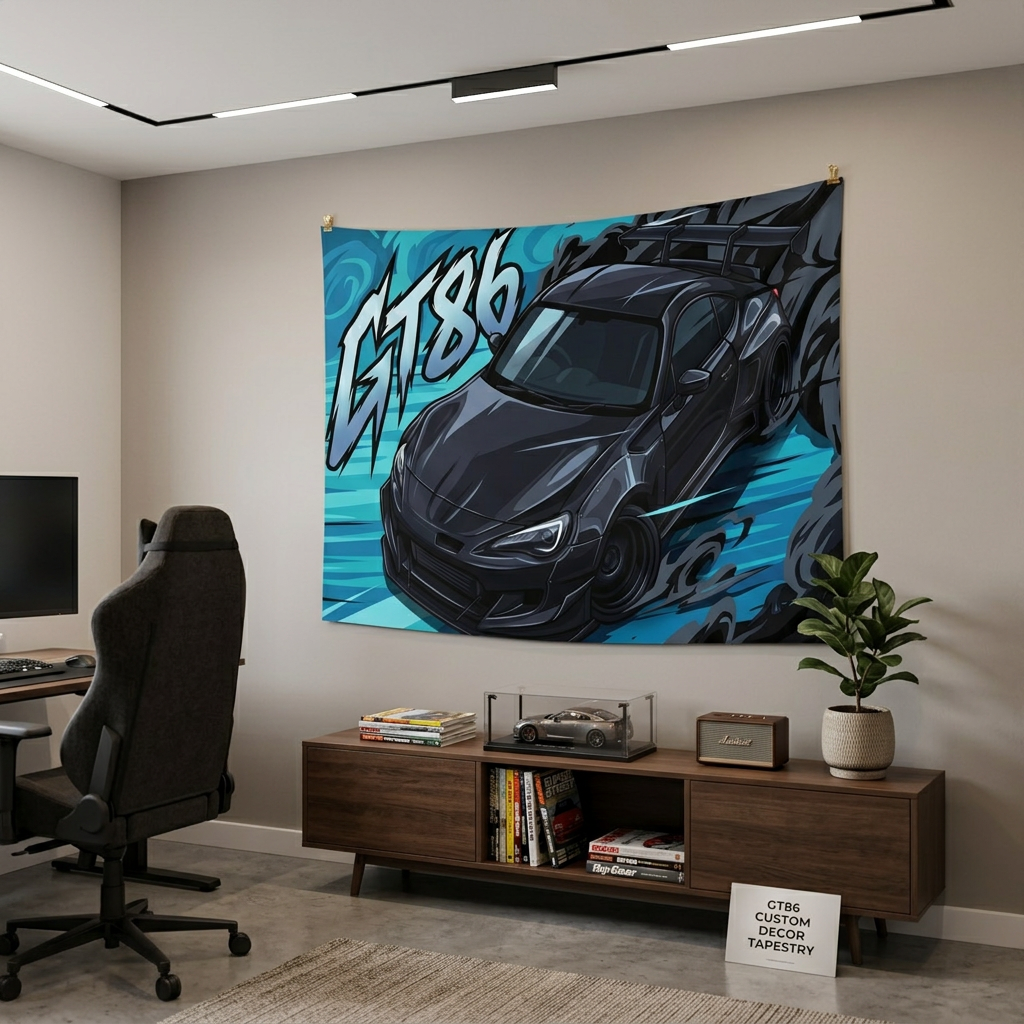 Toyota GT86 Dark Grey Widebody Rear Wing Aerial Bold Graphic Car Wall Art Tapestry
