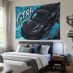 Toyota GT86 Dark Grey Widebody Rear Wing Aerial Bold Graphic Car Wall Art Tapestry