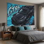 Toyota GT86 Dark Grey Widebody Rear Wing Aerial Bold Graphic Car Wall Art Tapestry