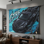 Toyota GT86 Dark Grey Widebody Rear Wing Aerial Bold Graphic Car Wall Art Tapestry