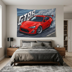 Toyota GT86 Red GT Wing Silver Wheels Low Front Street Bold Graphic Car Wall Art Tapestry