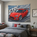 Toyota GT86 Red GT Wing Silver Wheels Low Front Street Bold Graphic Car Wall Art Tapestry