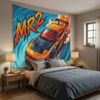 Toyota MR2 SW20 Orange Black Bonnet GT Wing Aerial Bold Graphic Car Wall Art Tapestry