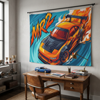 Toyota MR2 SW20 Orange Black Bonnet GT Wing Aerial Bold Graphic Car Wall Art Tapestry