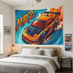 Toyota MR2 SW20 Orange Black Bonnet GT Wing Aerial Bold Graphic Car Wall Art Tapestry