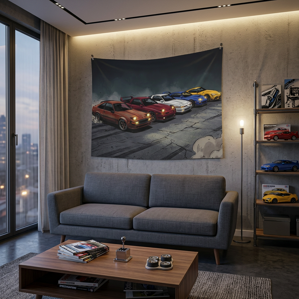 Toyota Supra Generations Retro Drift Car Wall Art Tapestry
