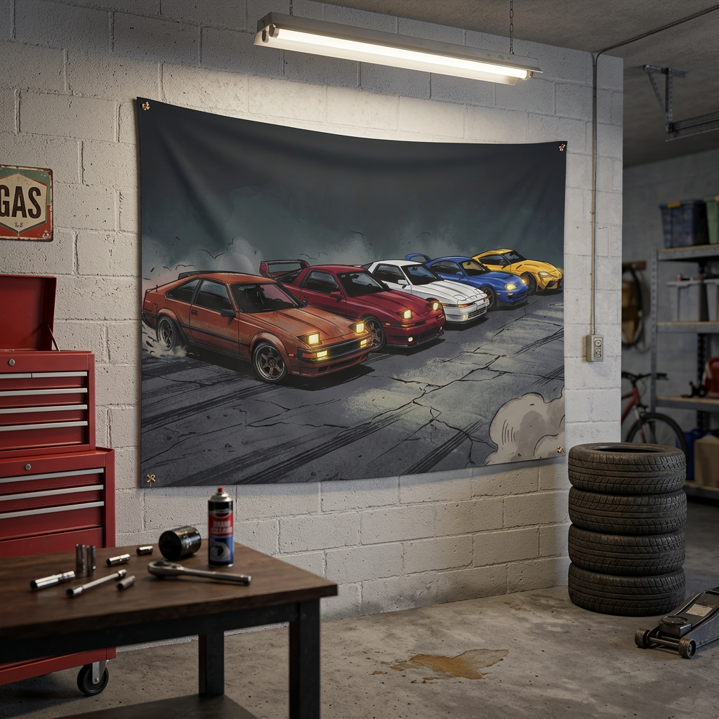 Toyota Supra Generations Retro Drift Car Wall Art Tapestry