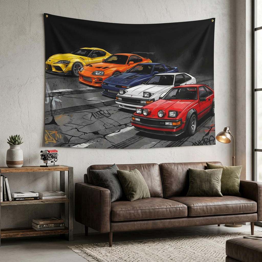 Toyota Supra Line Up Retro JDM Car Wall Art Tapestry