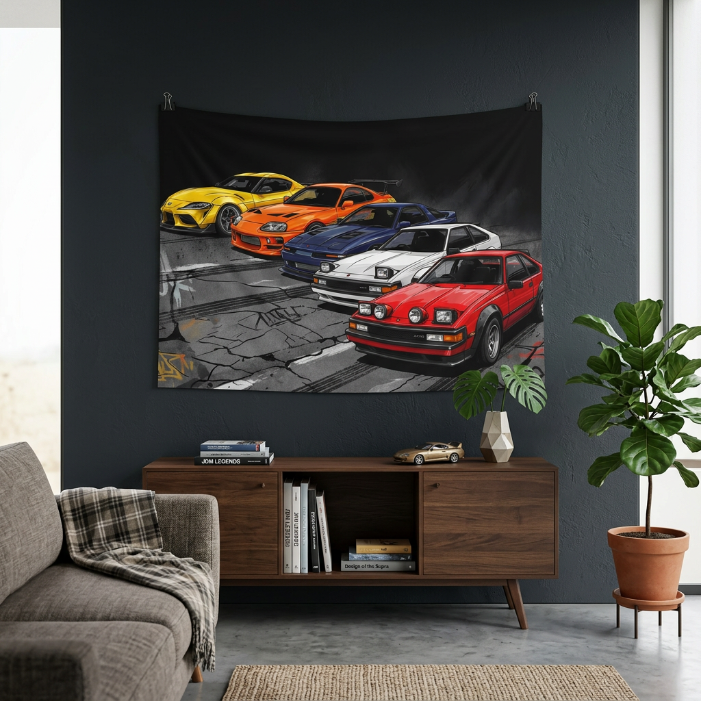 Toyota Supra Line Up Retro JDM Car Wall Art Tapestry