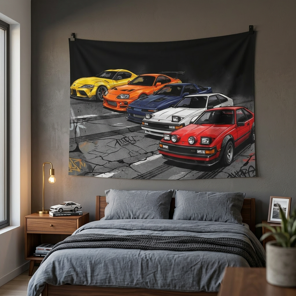 Toyota Supra Line Up Retro JDM Car Wall Art Tapestry