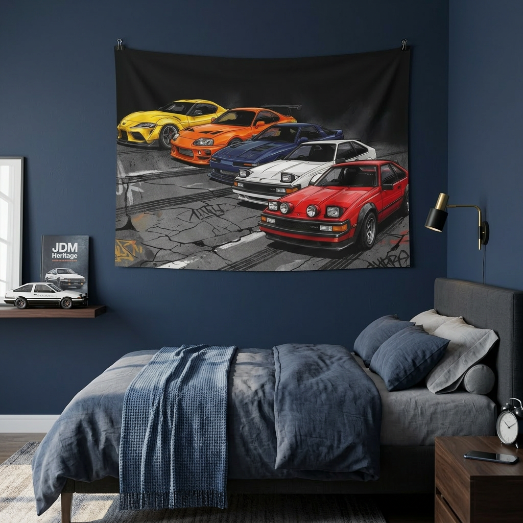 Toyota Supra Line Up Retro JDM Car Wall Art Tapestry