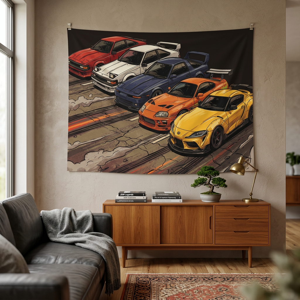 Toyota Supra Generations Retro JDM Car Wall Art Tapestry