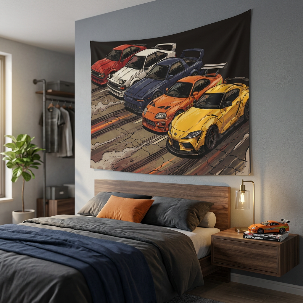 Toyota Supra Generations Retro JDM Car Wall Art Tapestry
