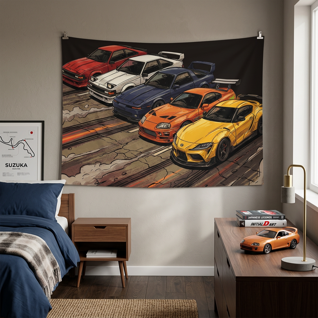 Toyota Supra Generations Retro JDM Car Wall Art Tapestry