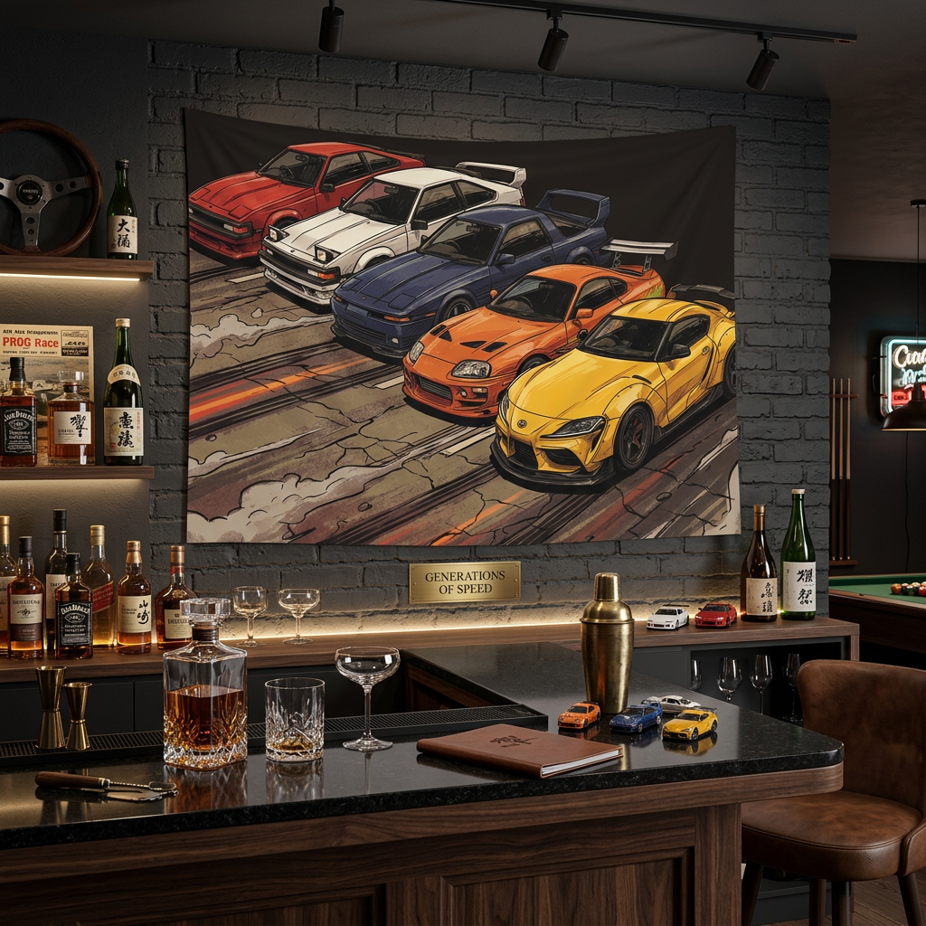 Toyota Supra Generations Retro JDM Car Wall Art Tapestry