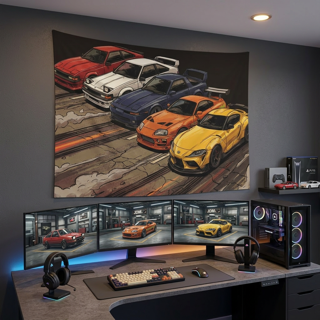 Toyota Supra Generations Retro JDM Car Wall Art Tapestry