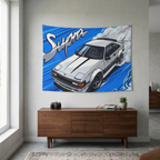 Toyota Supra MK2 A60 White Celica Supra Aerial Bold Graphic Car Wall Art Tapestry
