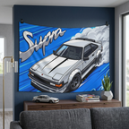 Toyota Supra MK2 A60 White Celica Supra Aerial Bold Graphic Car Wall Art Tapestry