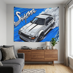 Toyota Supra MK2 A60 White Celica Supra Aerial Bold Graphic Car Wall Art Tapestry