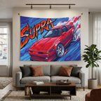 Toyota Supra MK3 A70 Red Chrome Wheels Aerial Bold Graphic Car Wall Art Tapestry