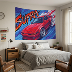 Toyota Supra MK3 A70 Red Chrome Wheels Aerial Bold Graphic Car Wall Art Tapestry