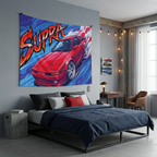 Toyota Supra MK3 A70 Red Chrome Wheels Aerial Bold Graphic Car Wall Art Tapestry