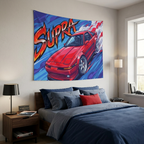 Toyota Supra MK3 A70 Red Chrome Wheels Aerial Bold Graphic Car Wall Art Tapestry