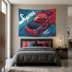 Toyota Supra MK4 A80 Red Widebody Aerial Bold Graphic Car Wall Art Tapestry
