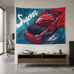Toyota Supra MK4 A80 Red Widebody Aerial Bold Graphic Car Wall Art Tapestry