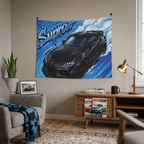 Toyota Supra MK5 A90 Black Widebody Dark Wheels Aerial Bold Graphic Car Wall Art Tapestry