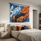 Toyota Supra MK5 A90 Orange Widebody Bold Graphic Car Wall Art Tapestry