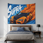Toyota Supra MK5 A90 Orange Widebody Bold Graphic Car Wall Art Tapestry