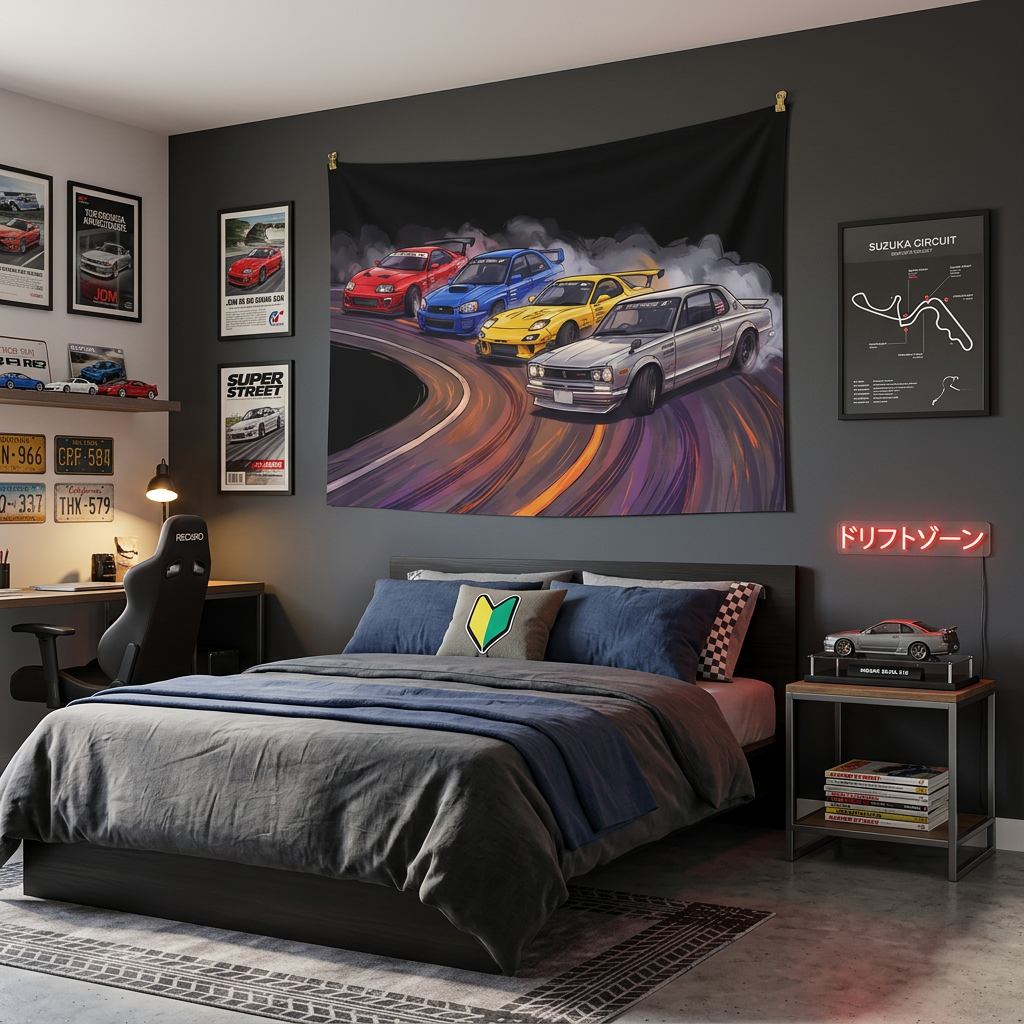 Toyota Supra RX-7 Skyline Subaru Impreza JDM Drift Car Wall Art Tapestry