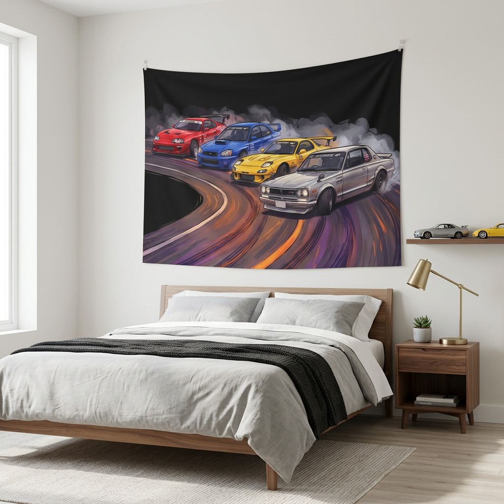 Toyota Supra RX-7 Skyline Subaru Impreza JDM Drift Car Wall Art Tapestry