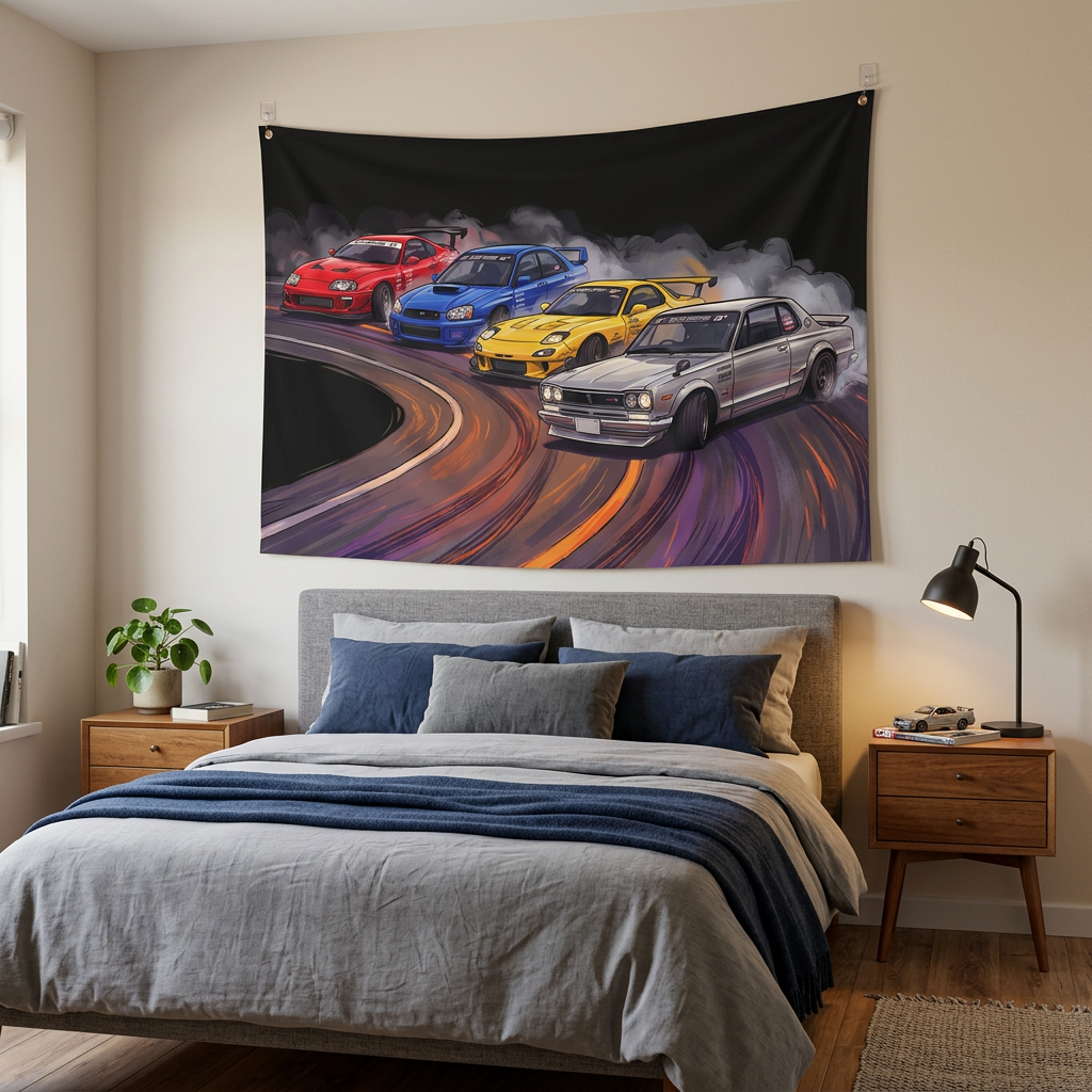 Toyota Supra RX-7 Skyline Subaru Impreza JDM Drift Car Wall Art Tapestry
