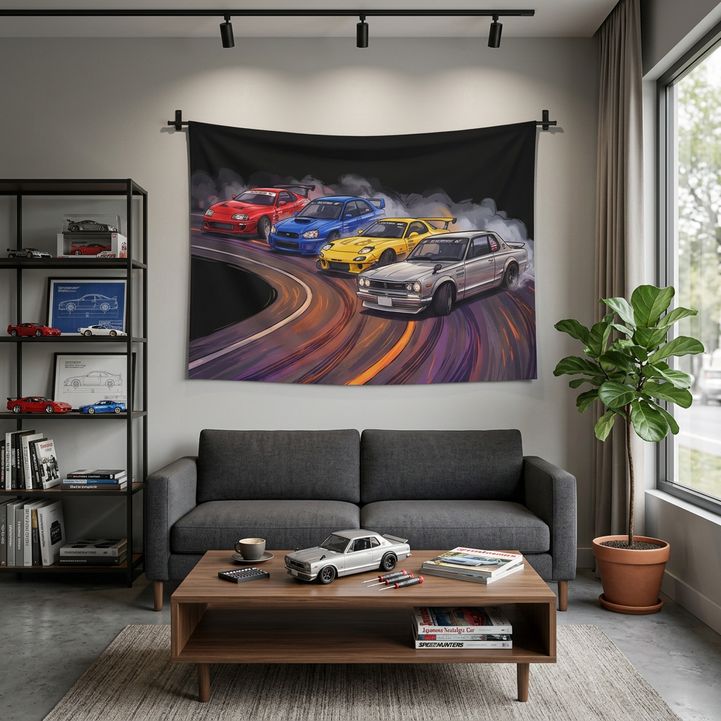 Toyota Supra RX-7 Skyline Subaru Impreza JDM Drift Car Wall Art Tapestry