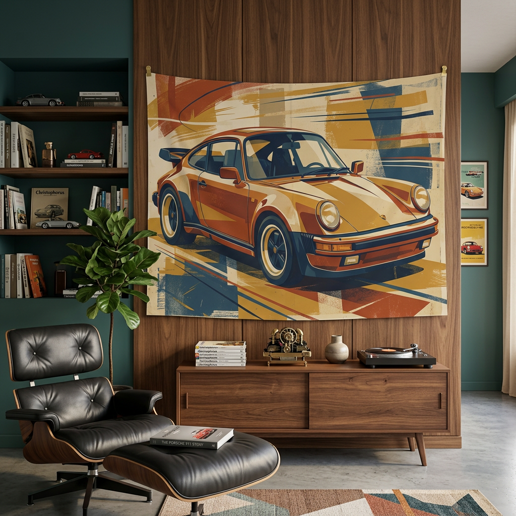 Vintage Racing Porsche 911 Wall Tapestry Car Wall Art